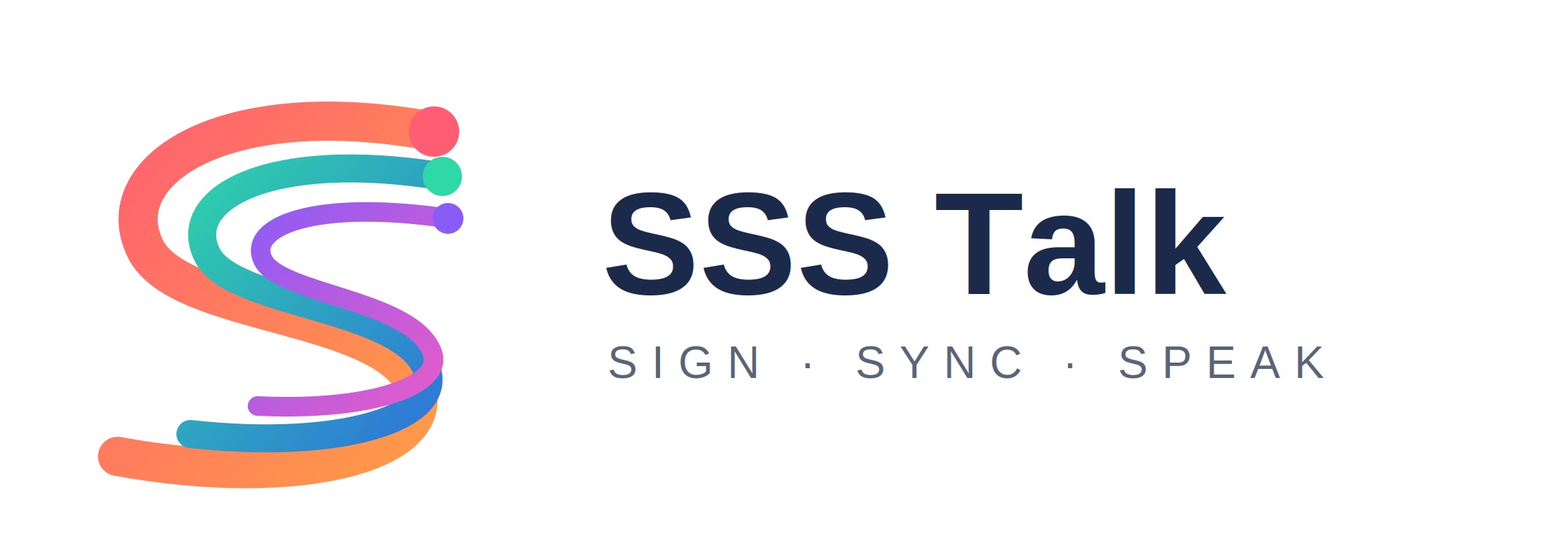 SSSTalk のロゴ。3本の線が重なって S をかたち作っている。SIGN・SYNC・SPEAK。